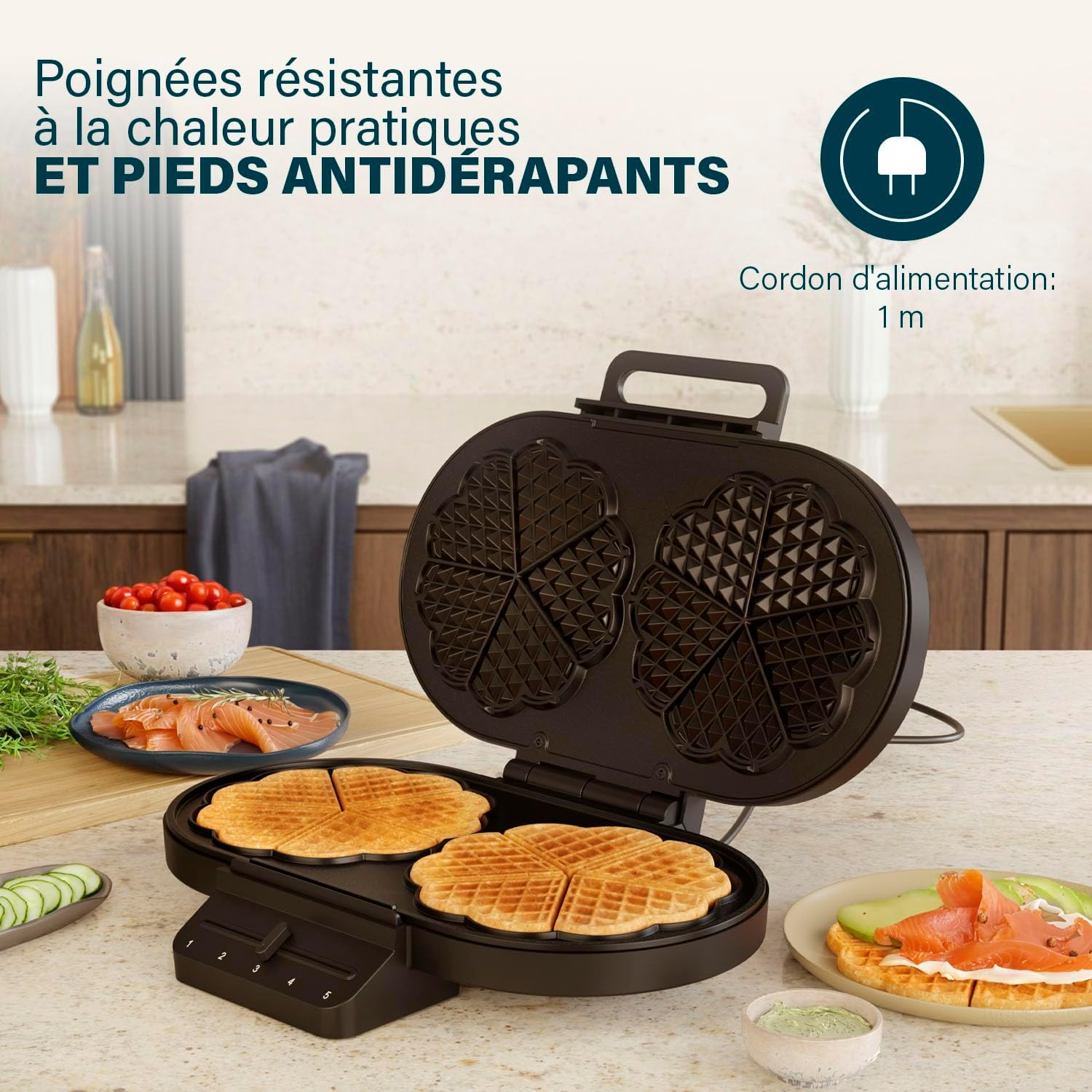 Princess - Gaufrier Cœur, 10 gaufres, 1200W, thermostat, 132384