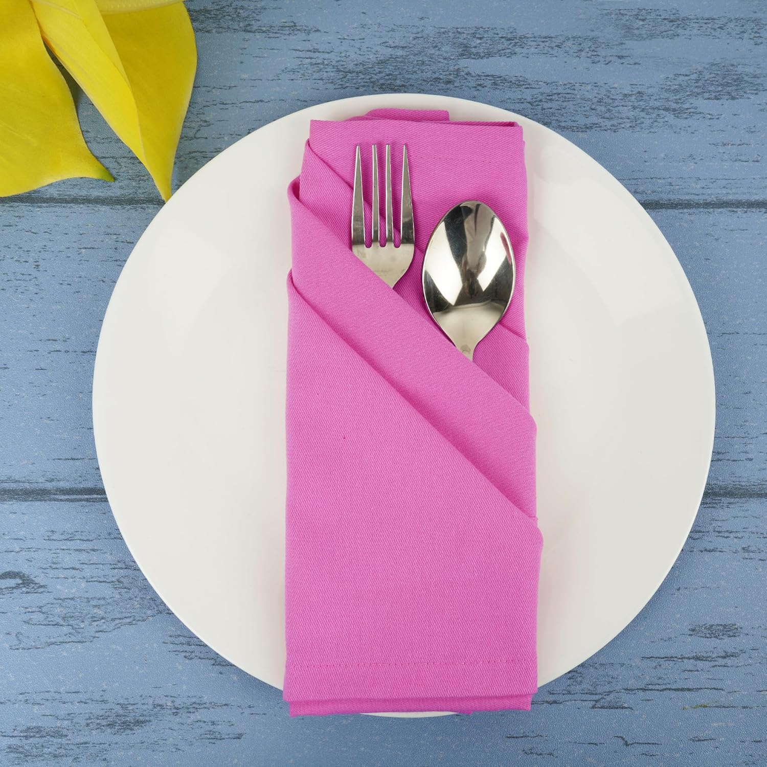 Sweet Needle - serviettes de table surdimensionnées 45x45 cm coton épais coins arrondis, lot de 12, rose