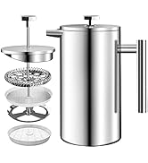 KICHLY Cafetière à piston en acier inoxydable - Machine à expresso et à thé avec triple filtres -...