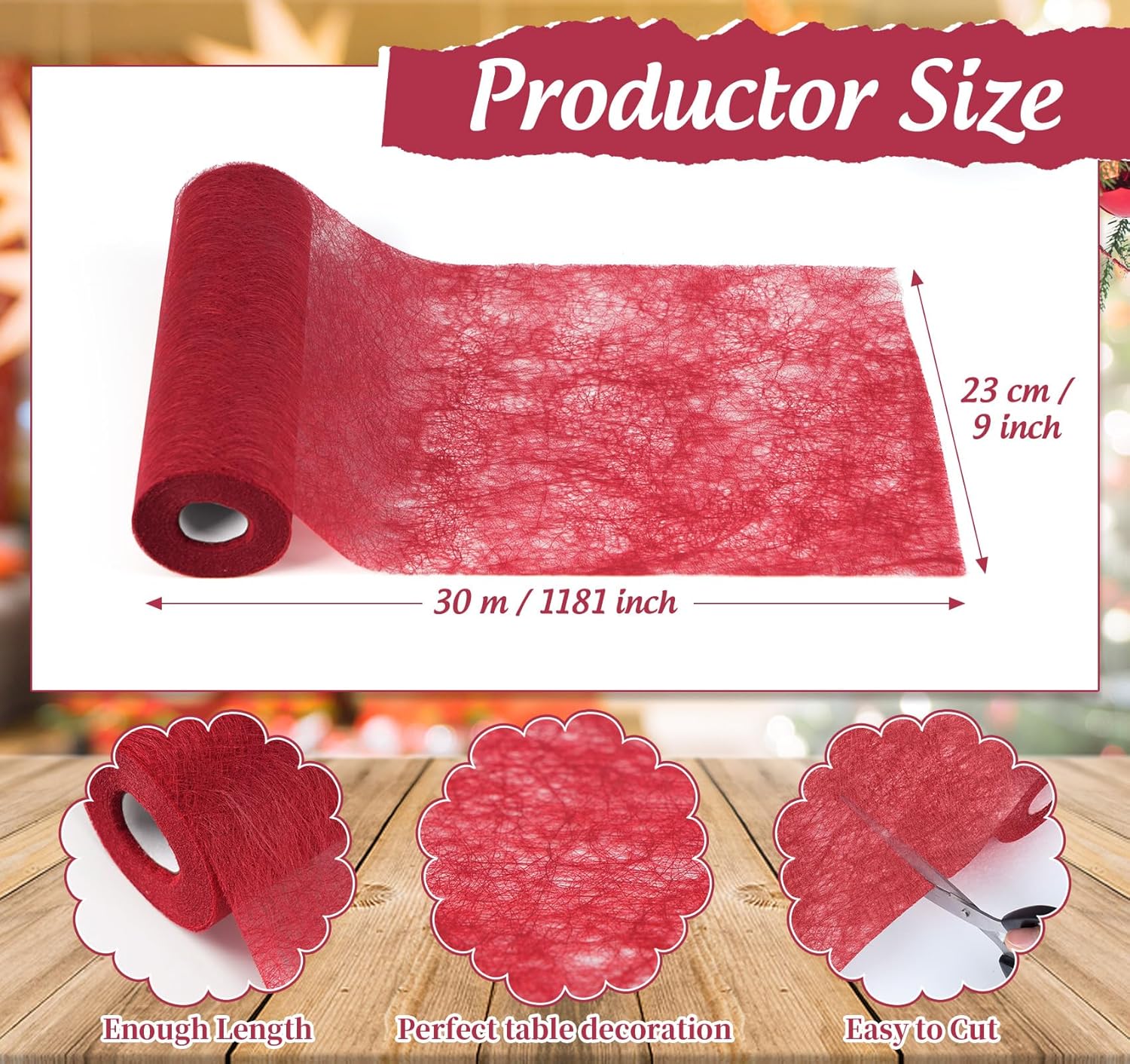 Chemin de table - non tissé, rouge, 23x300cm - 150 cœurs, réutilisable, fête/mariage