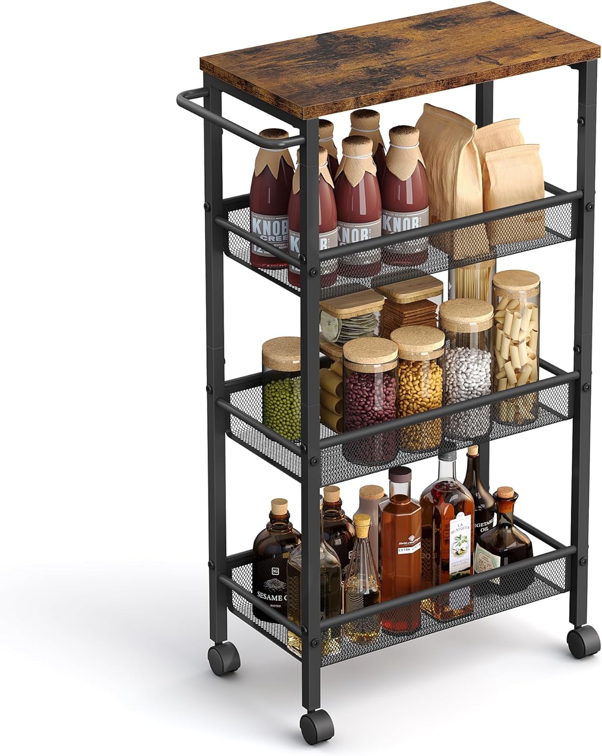 VASAGLE - desserte 4 niveaux - 22x45,4x77cm - acier, roulettes, poignée, LRC033B01