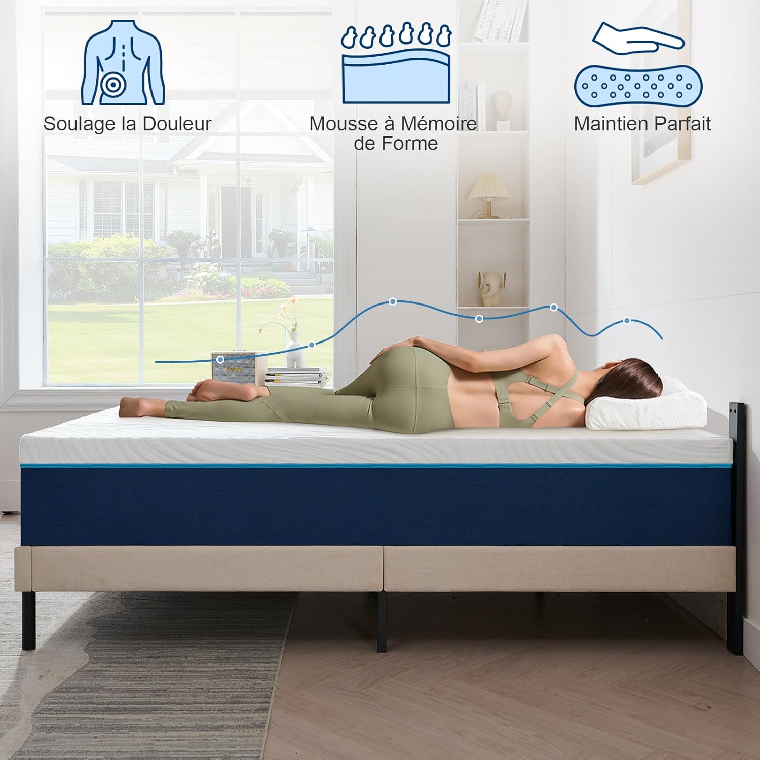Matelas mousse mémoire de forme - 140x200 cm - 20cm, 7 zones, réversible