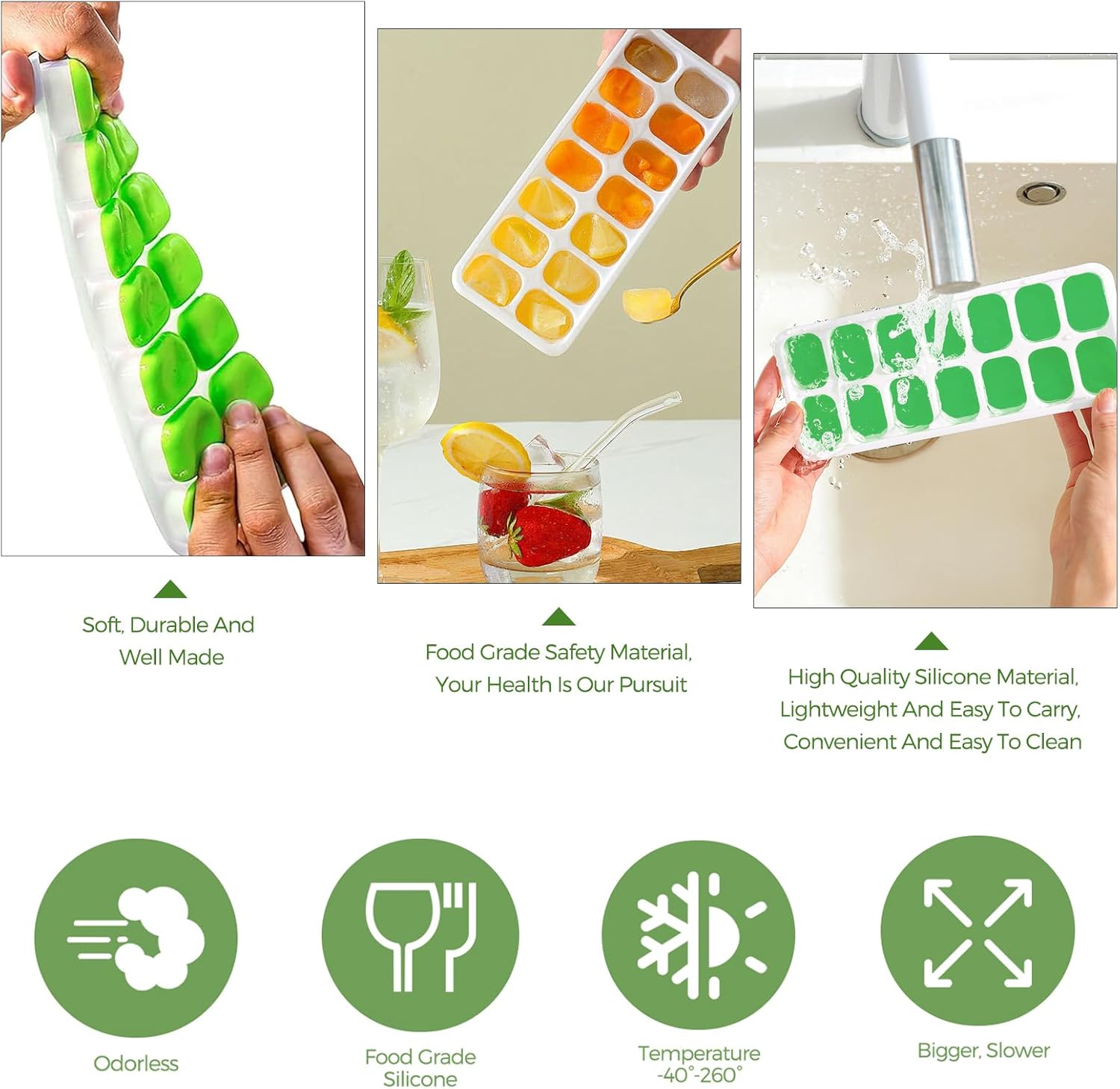 Bacs à glaçons silicone - 2 pièces - 24 alvéoles - couvercles, sans BPA, facile démoulage