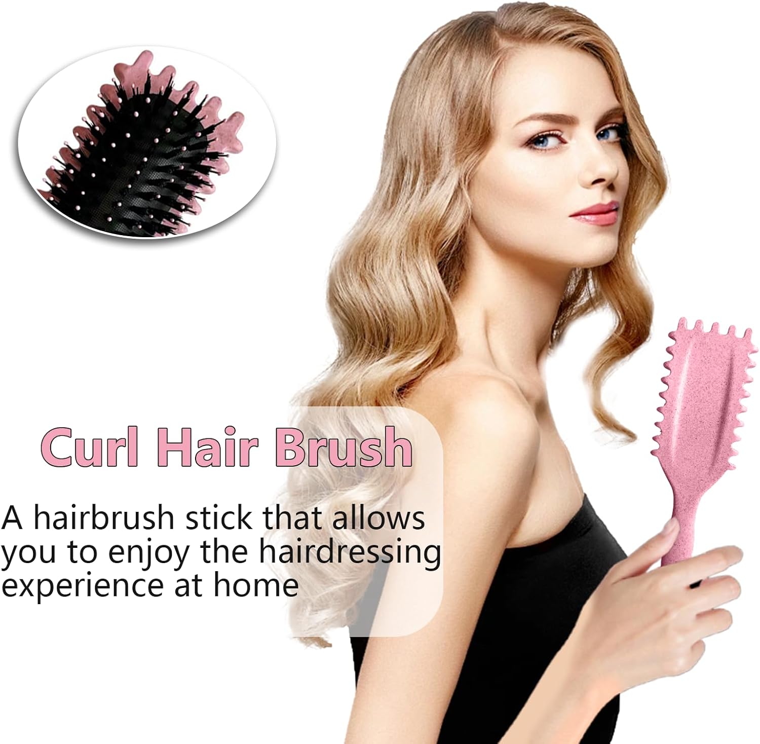 Brosse coiffante - boucleur 24cm - fixation boucles, anti-frisottis, rose