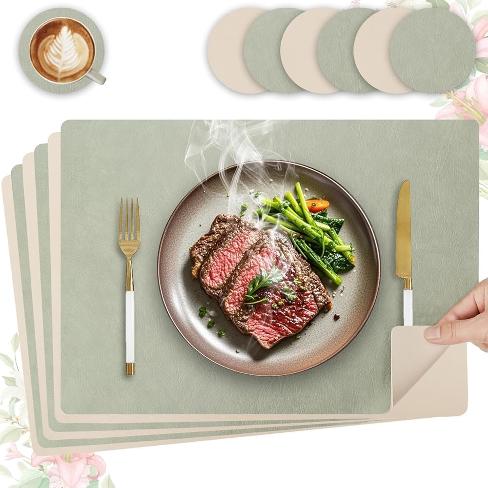 Set de table - lot 6 pièces double face cuir PU 43x30cm, lavable, antidérapant