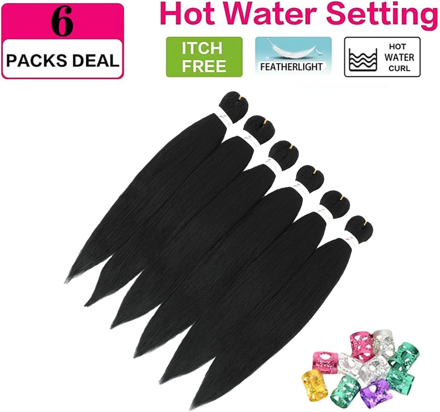 Extension cheveux tressés pré-étirés - 30 pouces - 6 paquets, kanekalon nattes afro naturelles 1B#