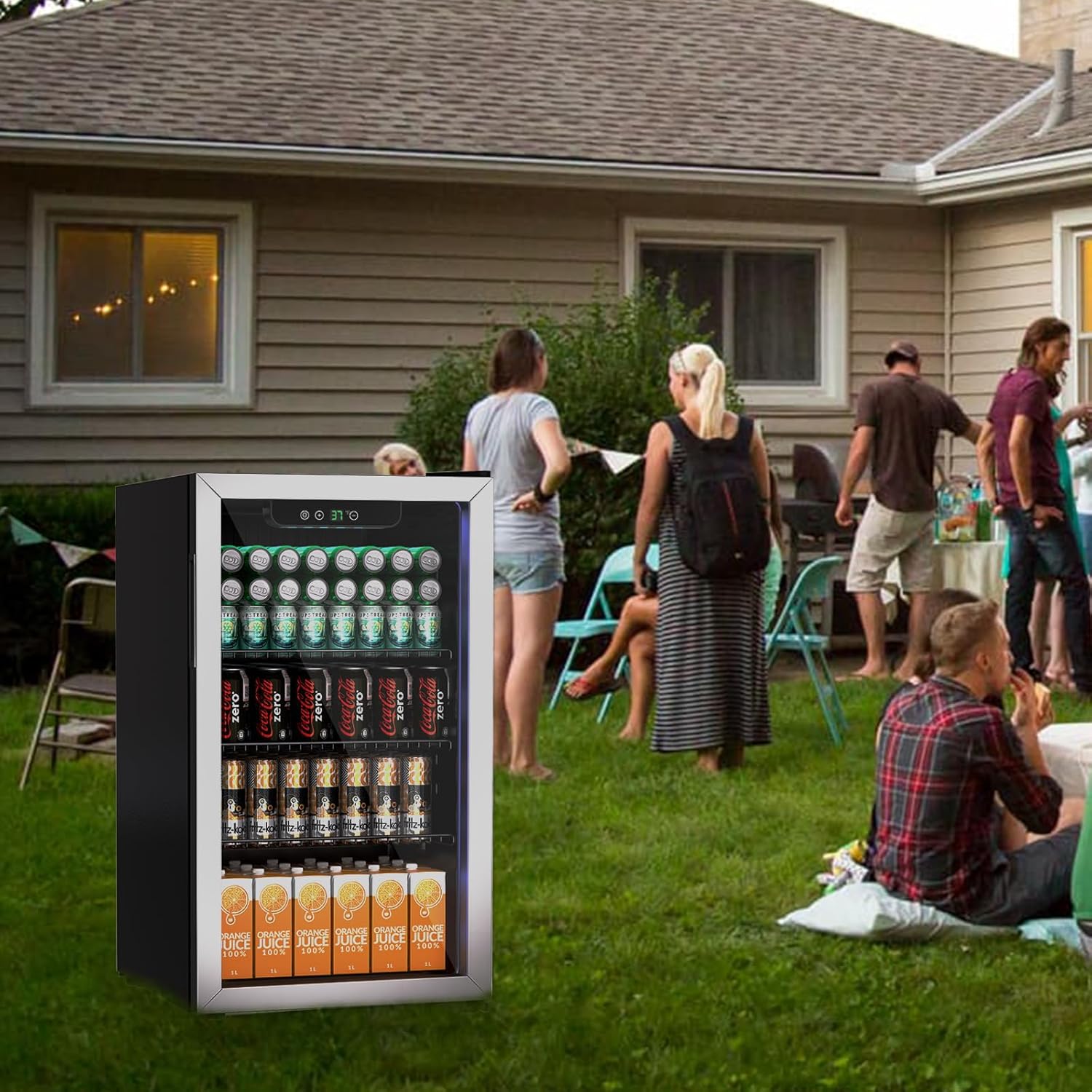 Mini-réfrigérateur - 80L - porte vitrée, 115 canettes, étagères réglables, affichage numérique