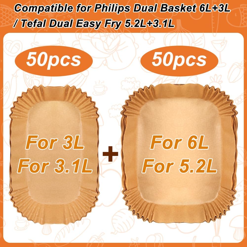 BYKITCHEN - Papier cuisson airfryer, 5,2/3,1L, lot 100pcs, EZ9018