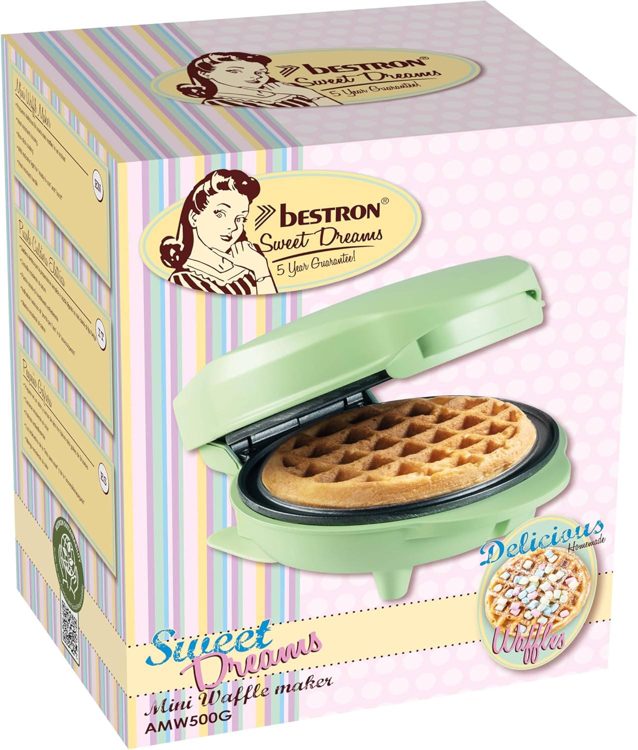 Bestron - Mini gaufrier rétro menthe mat - compact - revêtement antiadhésif