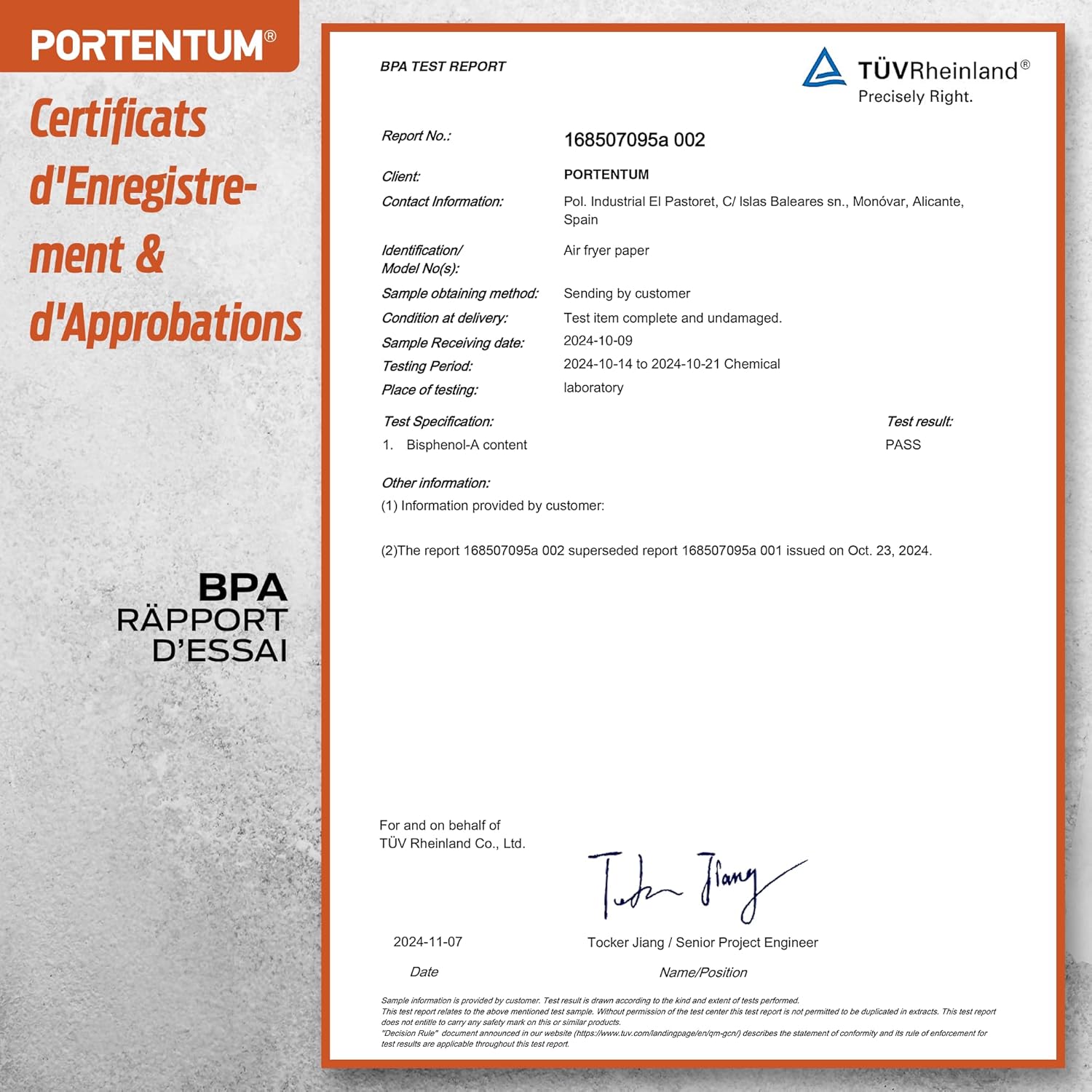 PORTENTUM - Papier cuisson air fryer - 20×24 cm, 100 pièces, BPA free, pour friteuse 5–8L