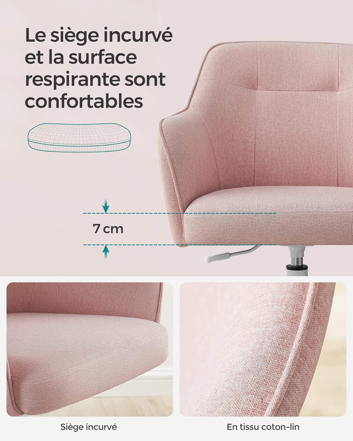 SONGMICS - fauteuil ergonomique - réglable, tissu coton-lin, 110 kg - OBG019P01