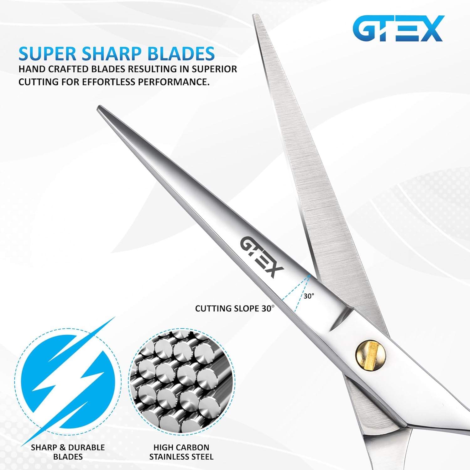 GTEX - Ciseaux coiffure professionnels - 6,5 pouces - acier inox haute teneur en carbone, kit hommes femmes