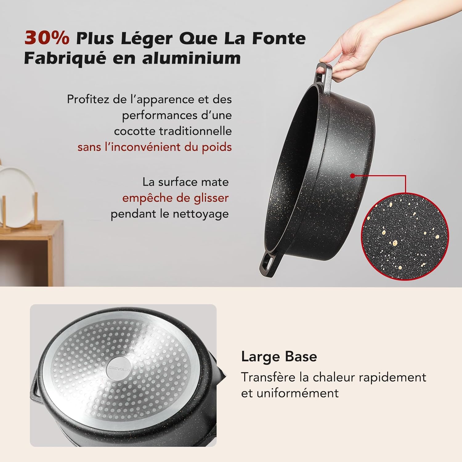 Faitout en fonte d’aluminium - 38cm 11L - antiadhésif, couvercle