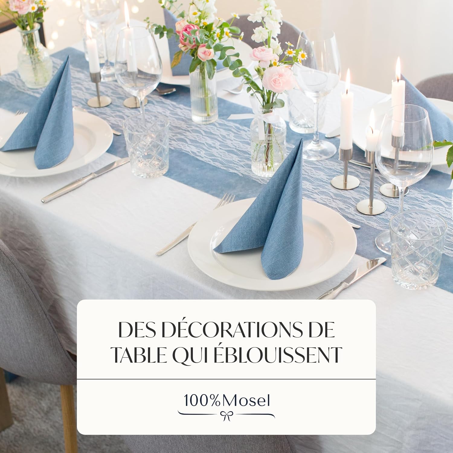 100%Mosel - Chemin de Table Non-tissé - 30x2500cm - Bleu fumeux, décoratif