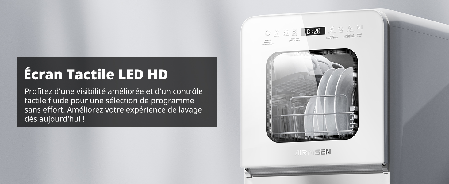 avec porte avant vitrée et écran tactile à DEL. L'écran affiche « Ecran Tactile LED HD » indiquant