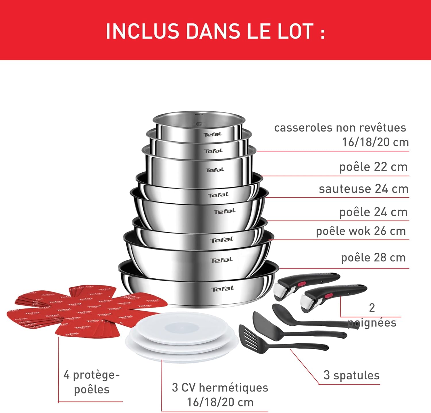Tefal - Ingenio Emotion - batterie 20 pièces, induction, poignées amovibles, L897SK04
