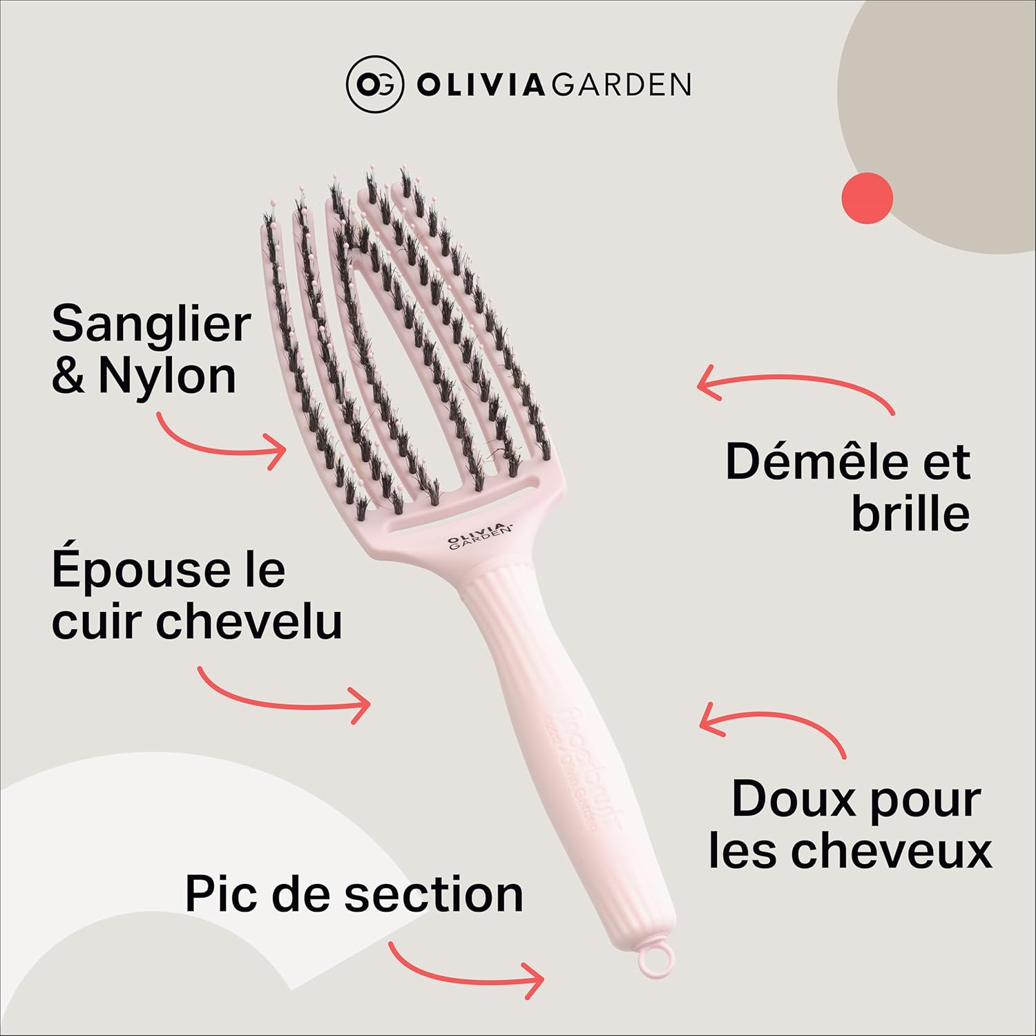 Olivia Garden - Fingerbrush Care Iconic - brosse démêlante sanglier/nylon - brillance et coiffage lisse