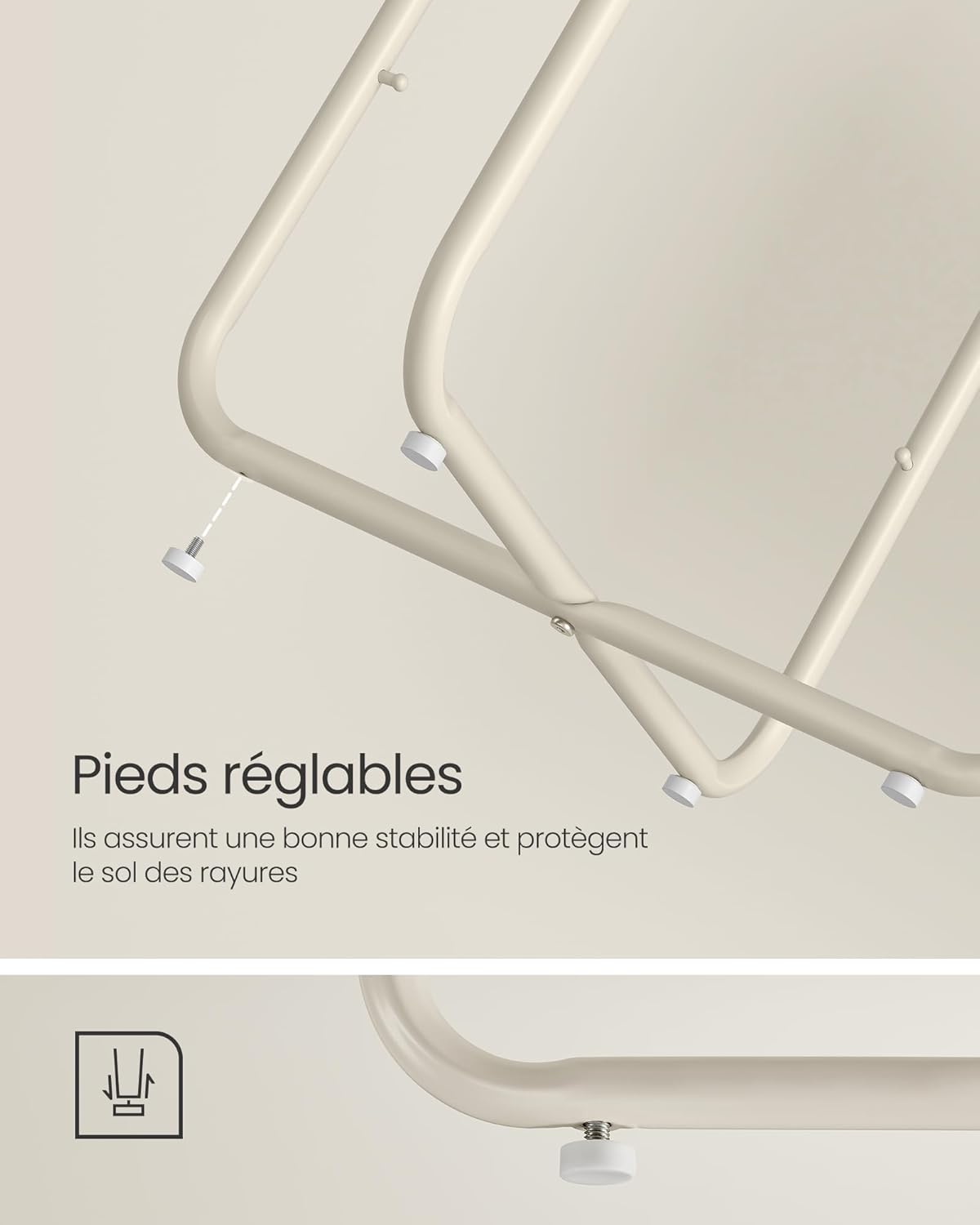 VASAGLE - Table basse ronde moderne, avec panier tissu, beige, LET223K67