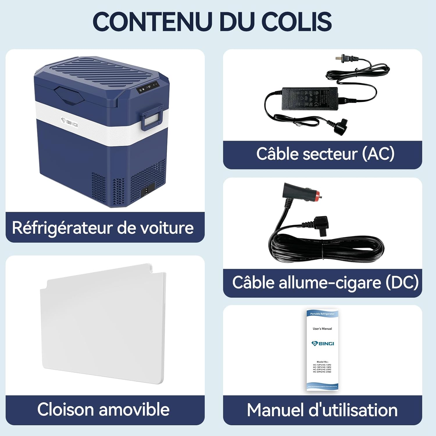 BINGI - glacière électrique 38L - jusqu’à -18°C, multi-voltage, portable