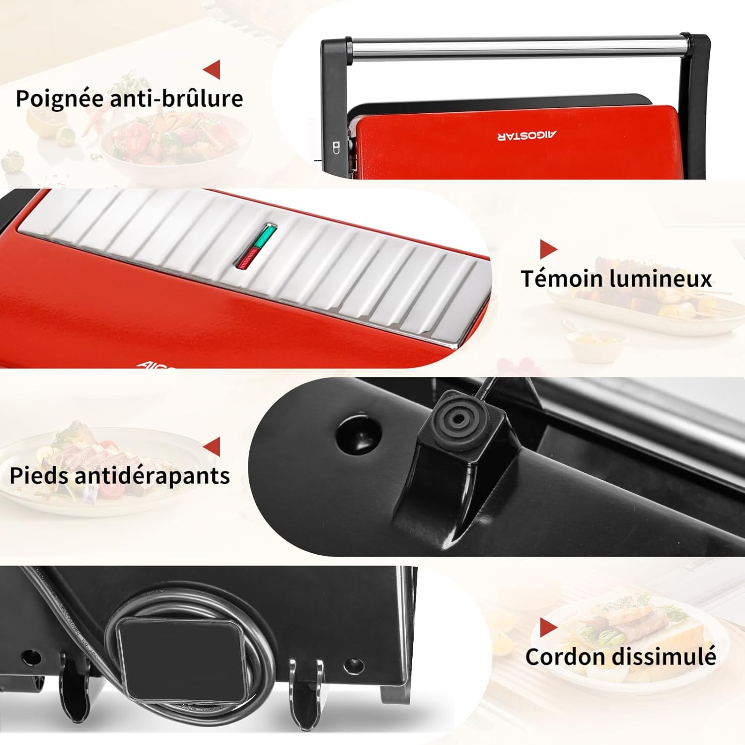 Aigostar - Warme - grille-viande 180° 1000W plaques antiadhésives