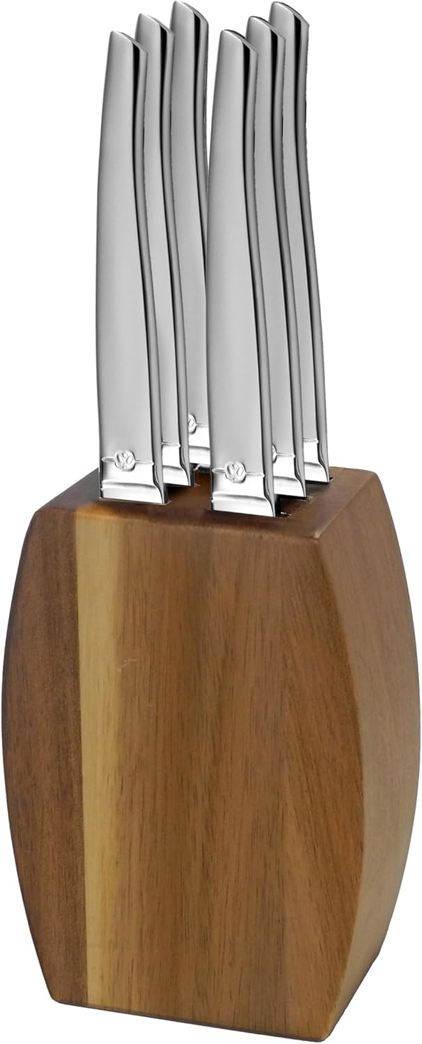 Lou Laguiole - Jet - 9x5x12 cm - Bloc acacia, 6 couteaux steak inox 13 C