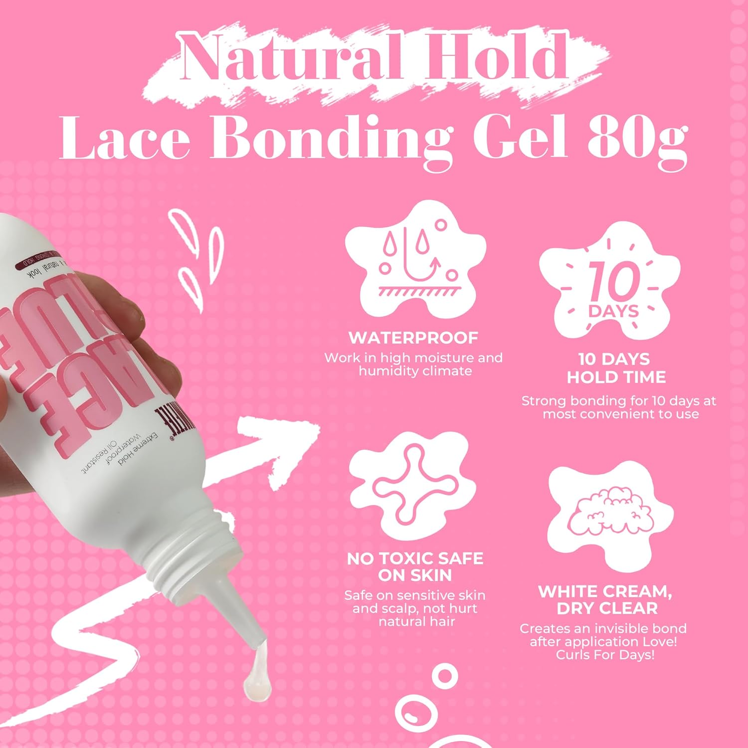 Colle à perruque - adhésif transparent forte tenue - 80g - invisible, remplacement cheveux