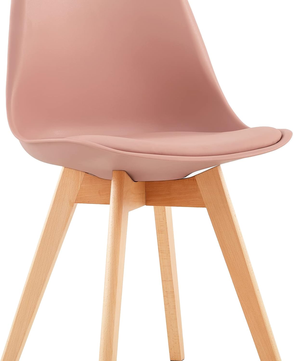 EGGREE - Lot de 4 chaises scandinaves, bois hêtre, rose fumé, assise rembourrée