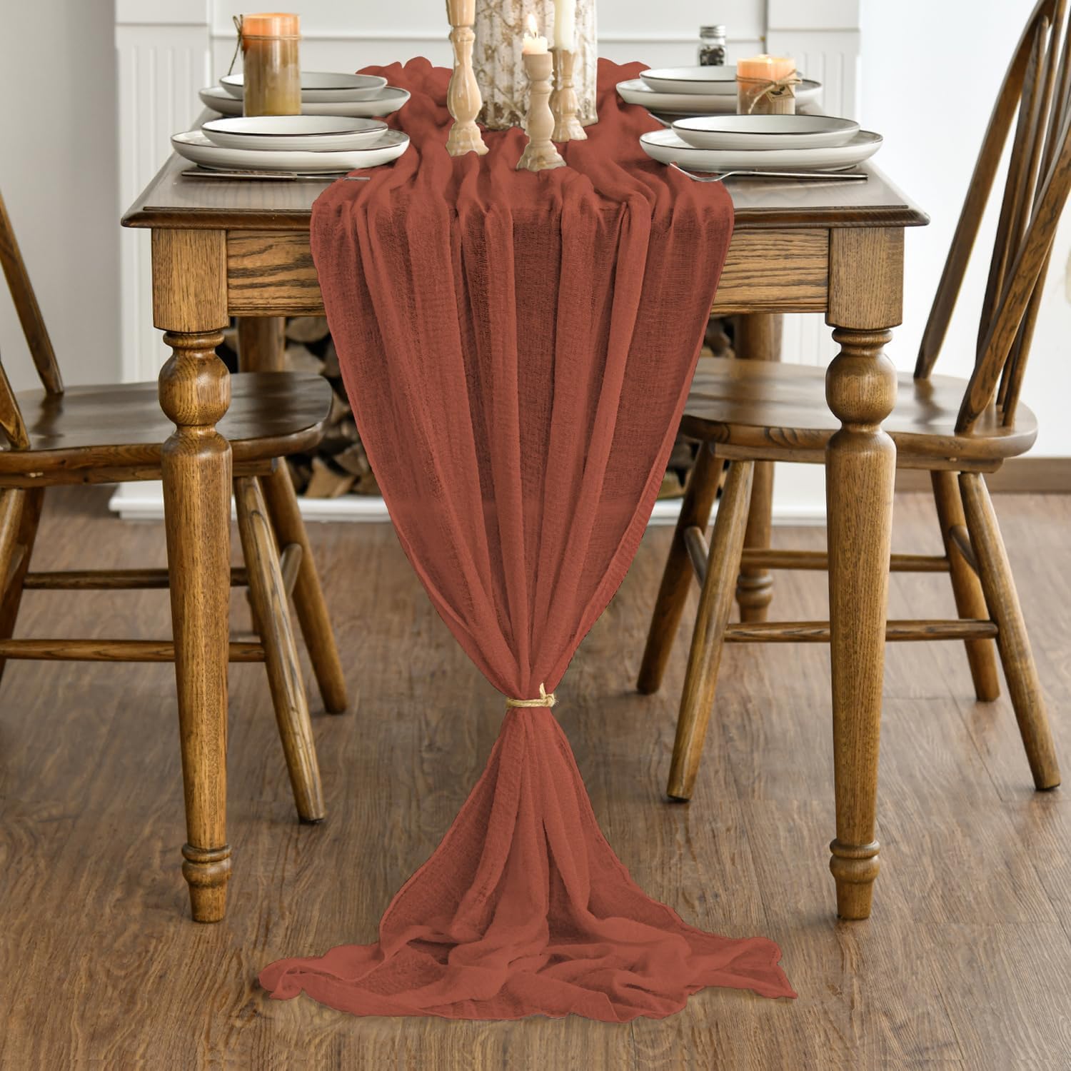 Artoid Mode - Chemin de table Bohême - 300 cm - gaze mousseline, terre cuite