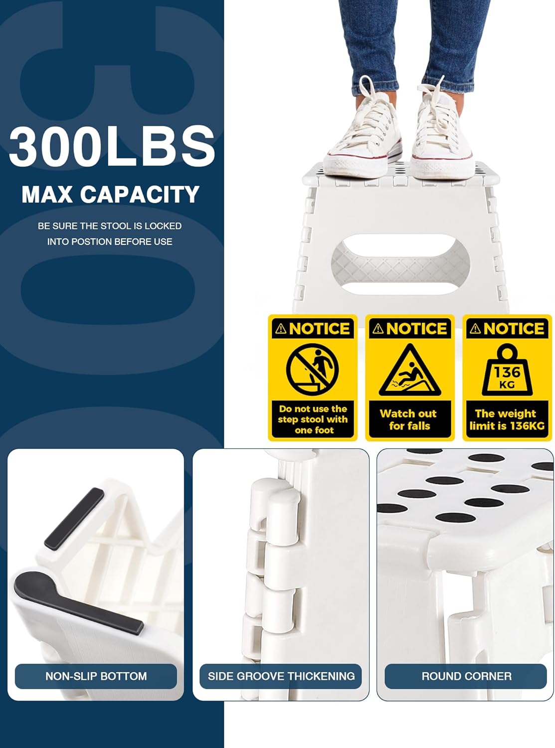 HOUSE DAY - Tabouret pliant 27 cm - 150kg, compact, blanc