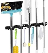 AceMining Accroche Balai Mural, 5 Supports + 4 Crochets Noir Porte Balais Mural, Support Balais M...