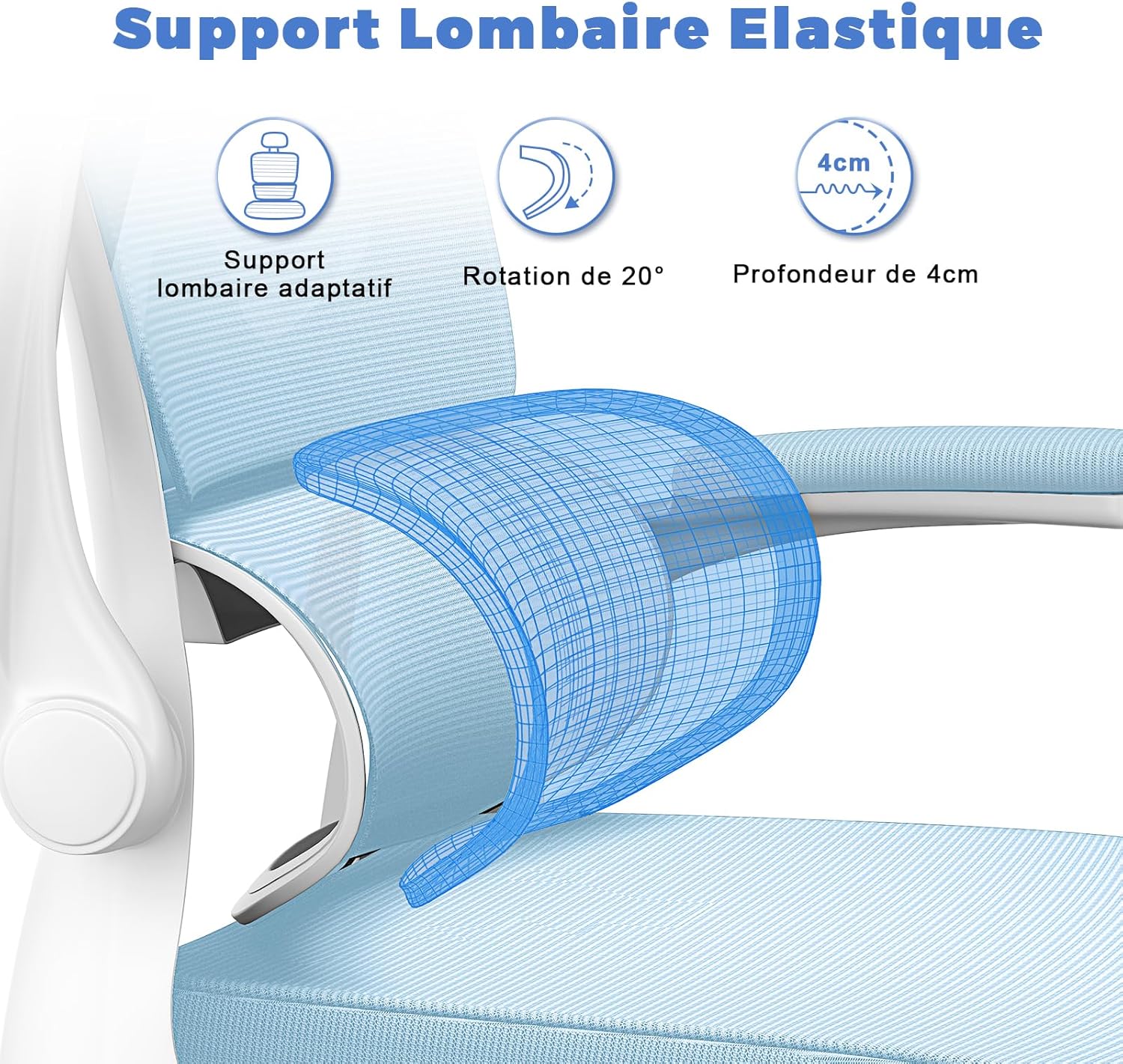 Chaise de bureau ergonomique - dossier, appui-tête réglables - soutien lombaire, accoudoirs pivotants, maille respirante