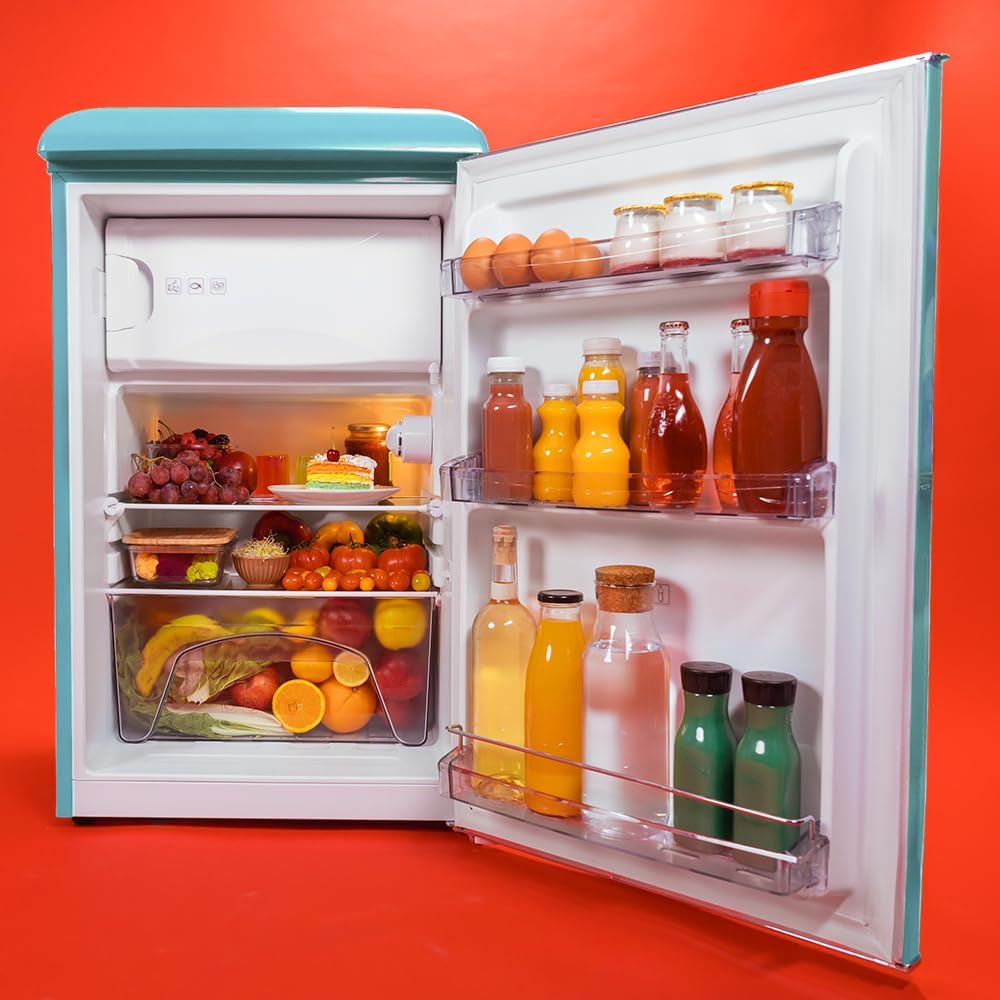 Cecotec - Bolero CoolMarket TT Origin 110 - 110L - Mini frigo rétro, classe E, éclairage LED, poignée chromée, ICEBOX, o