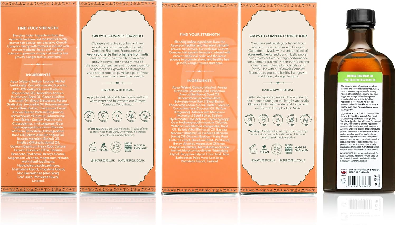 Nature Spell - Trio Croissance Cheveux - Shampooing, Après-shampooing, Huile - Hydratant, Nourrissant, Vegan, Sans sulfa