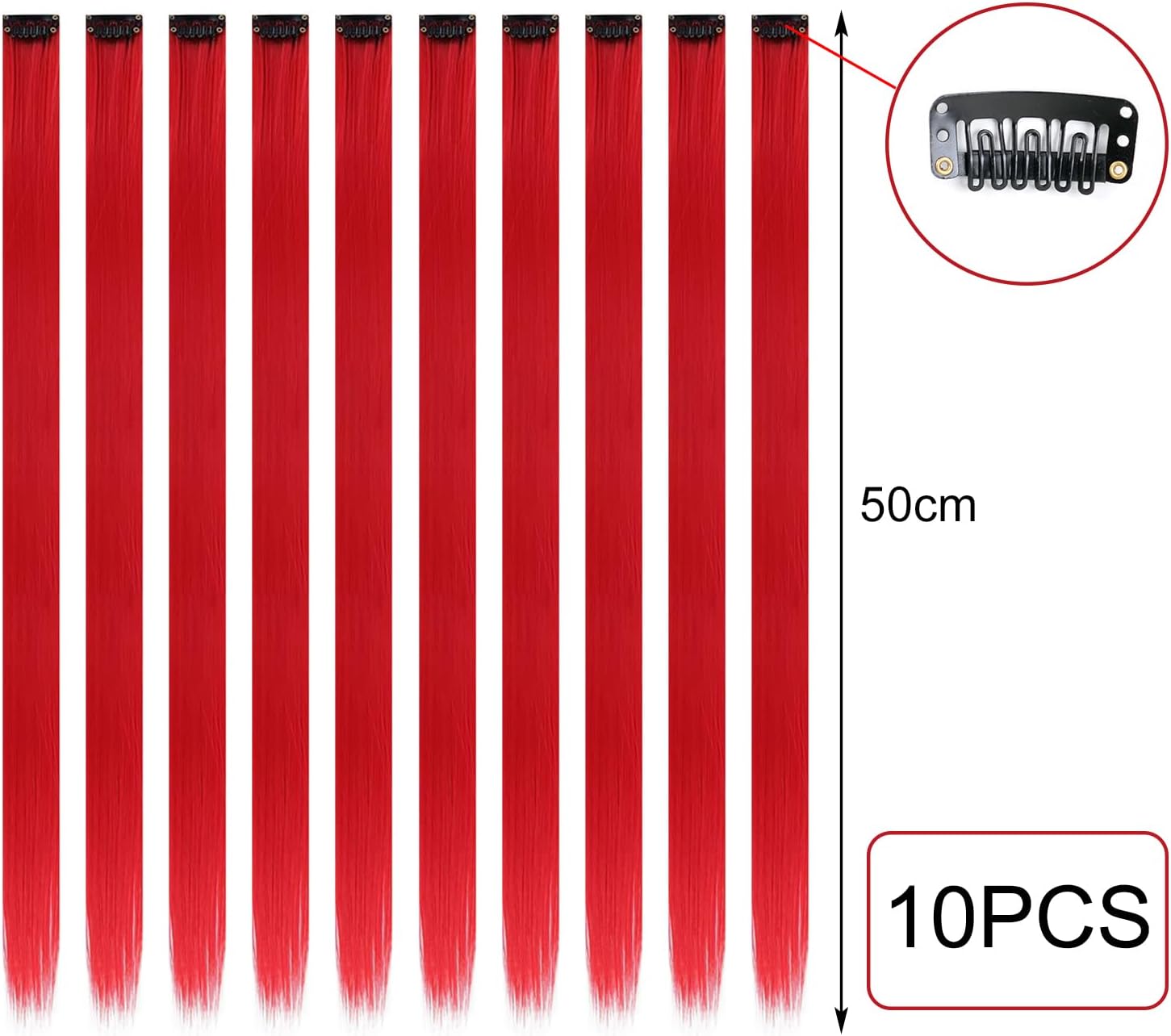 Extensions à clip cheveux - 22 pouces - mèches colorées raides, rouge