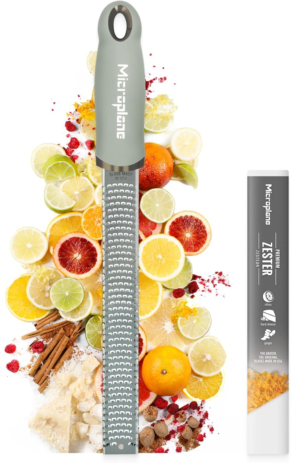 Microplane - râpe à zesteur vert sauge - lame fine - agrumes, parmesan, gingembre, chocolat, noix de muscade