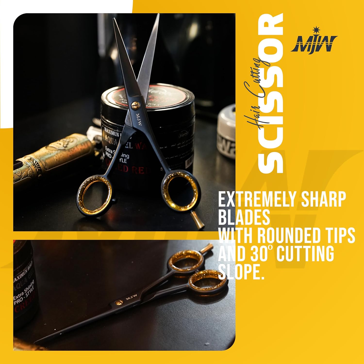 MJW - Ciseaux de coiffure pro série classique - 6,5'' - inox, coupe barbe et moustache