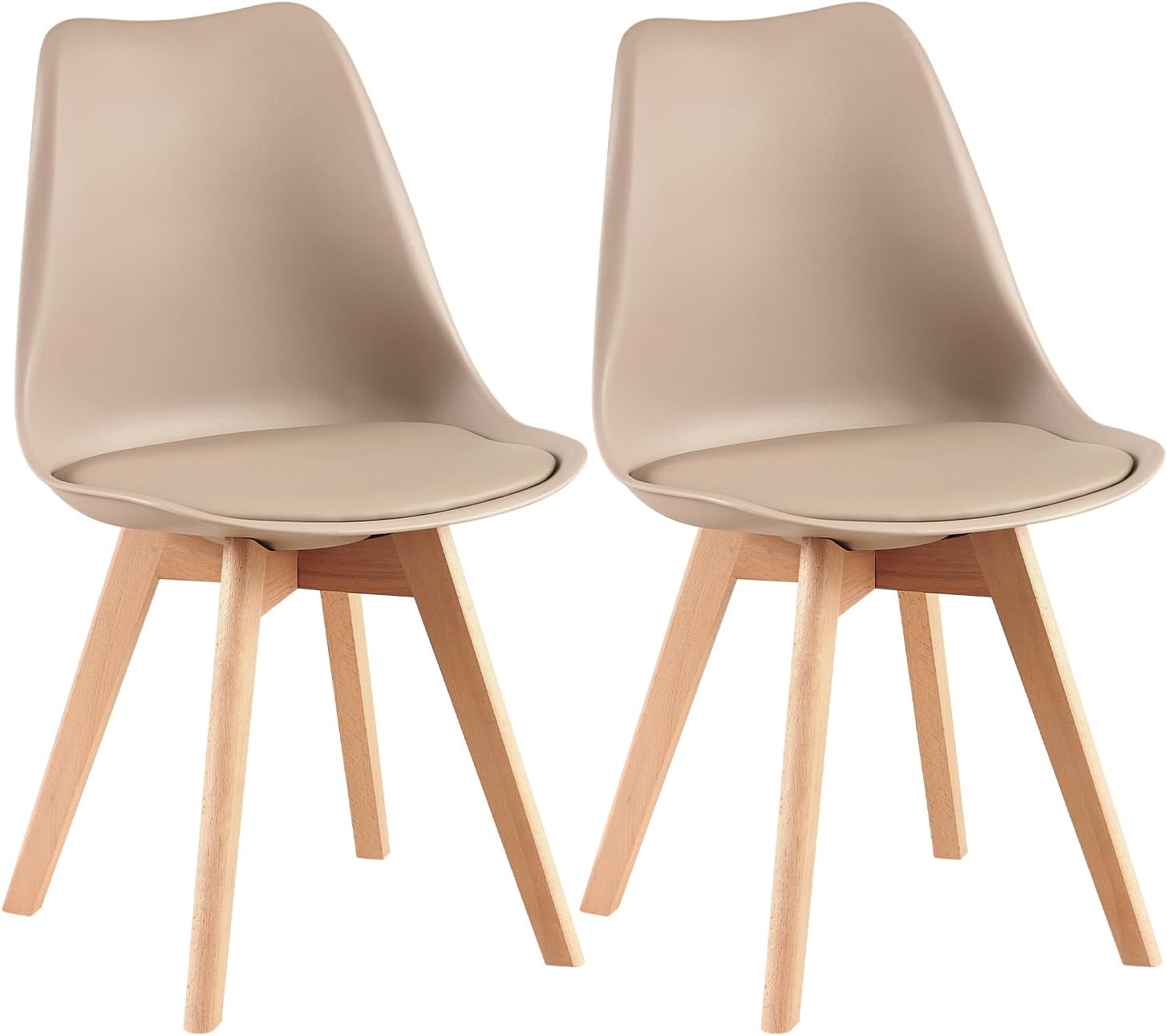 EGGREE - lot de 2 chaises scandinaves - pieds hêtre, rembourrées, kaki clair