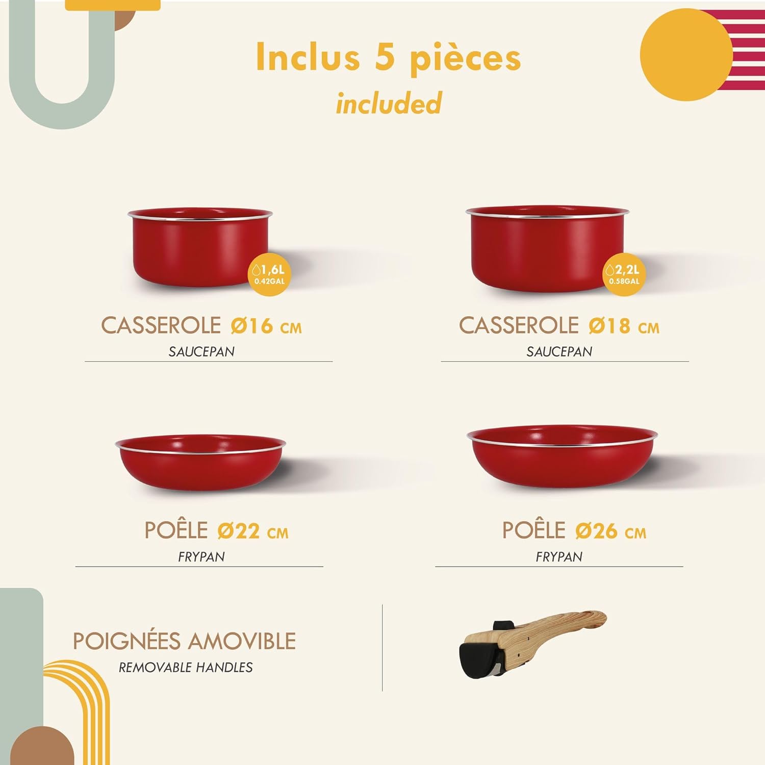 MENASTYL - Colorama - 2 poêles, 2 casseroles, poignée - céramique induction