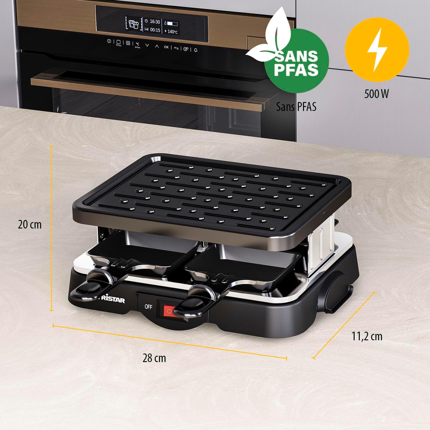 Tristar - Raclette RA-2949 - 4 personnes, 500W, revêtement antiadhésif