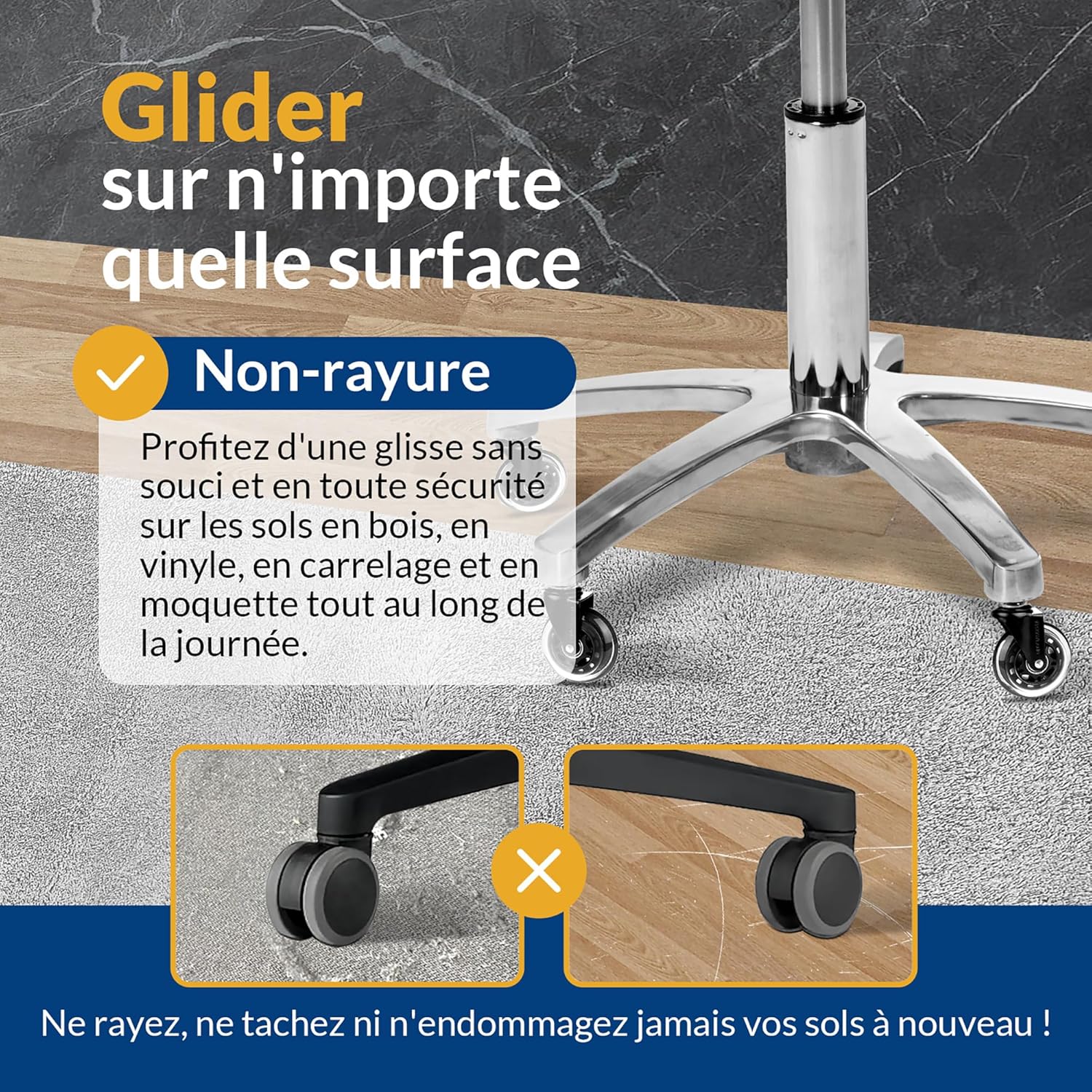 COSYLAND - 5PCS - 11x22mm - roulettes pivotantes silencieuses pour chaise de bureau