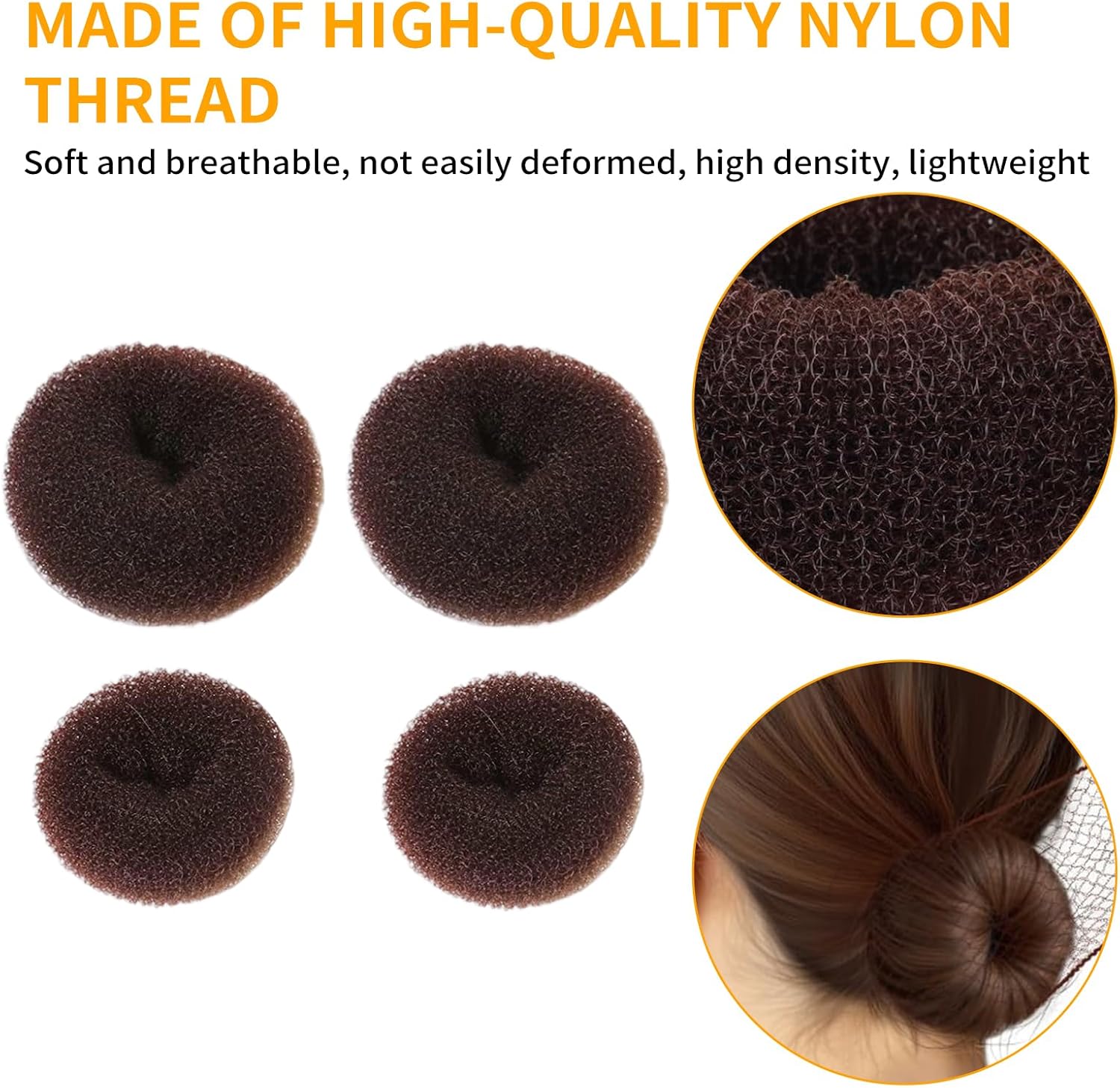 Accessoire cheveux - donut chignon marron - lot de 4 - coussin élastique