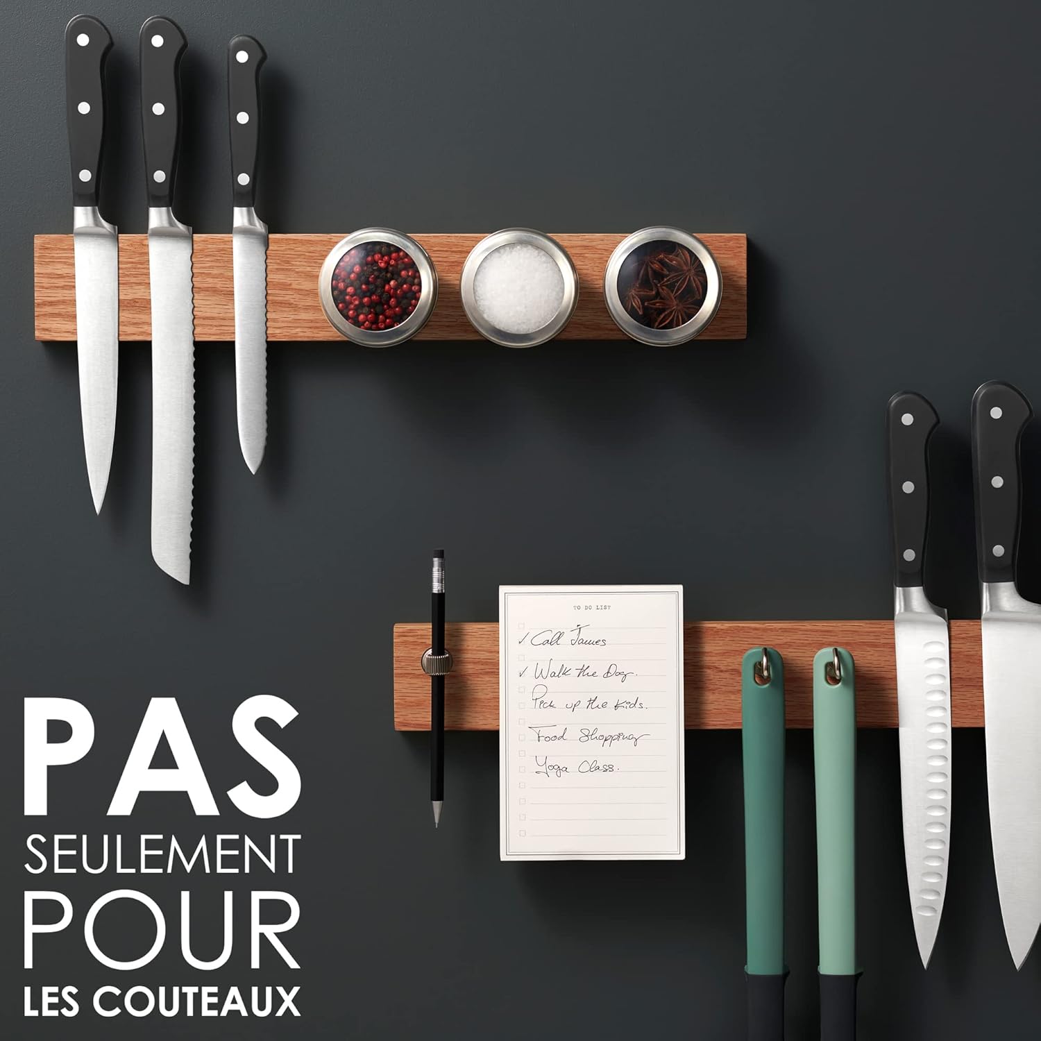 LARHN - Porte-couteaux Extra Puissant 40cm chêne mural aimanté