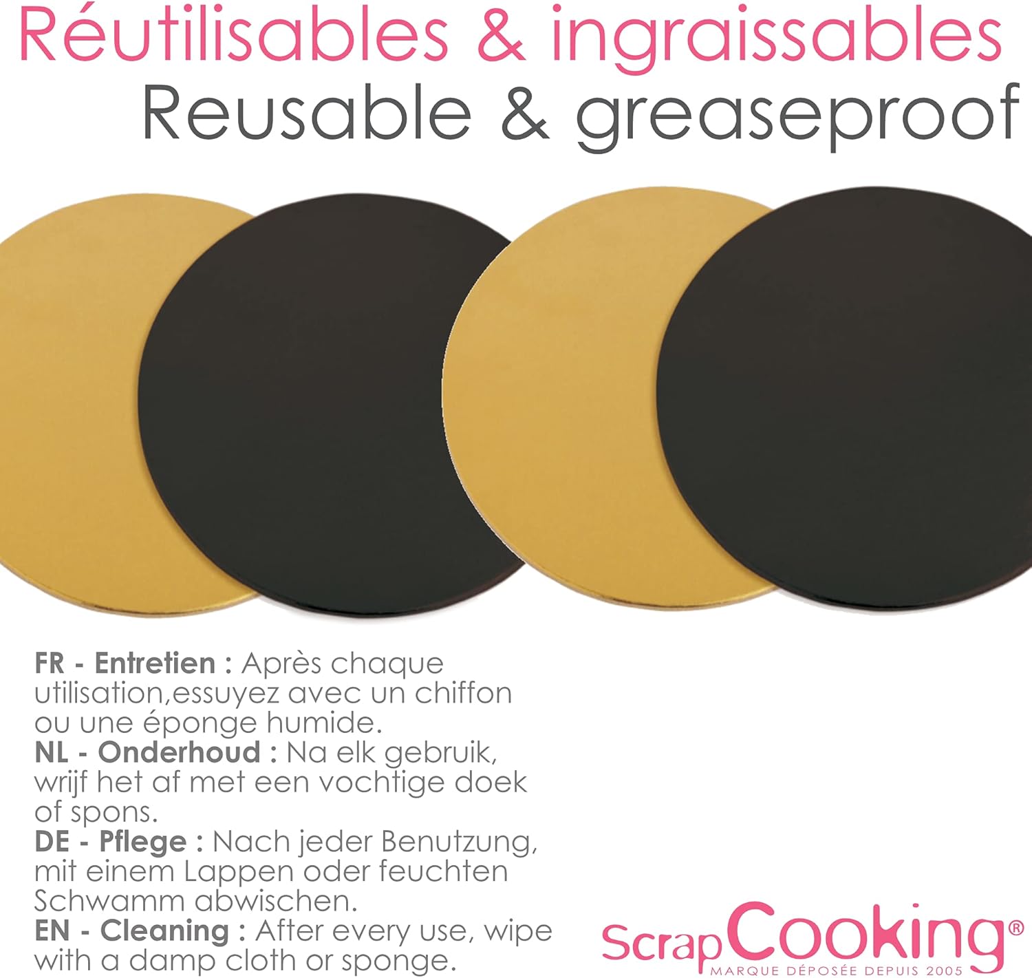 ScrapCooking - kit supports gâteaux ronds 24cm - carton doré/noir - 5201