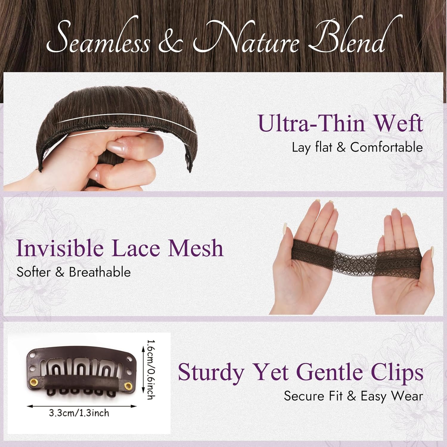 BARSDAR - Châtaigne Extension à Clip - 50cm - Ondulées, 5PCS, synthétique