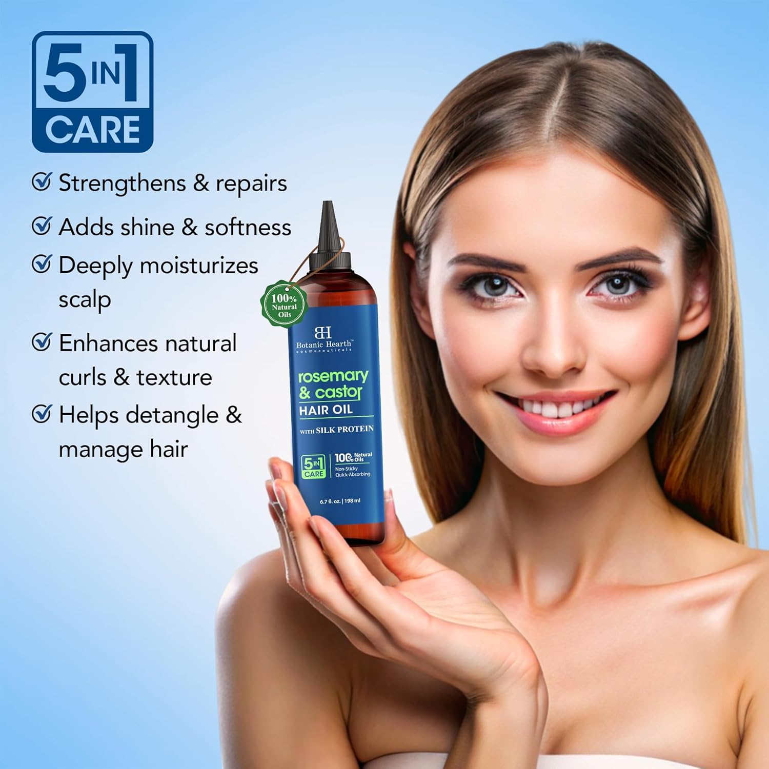 Botanic Hearth - Huile capillaire 200ml - romarin & ricin, cheveux épais, sans paraben