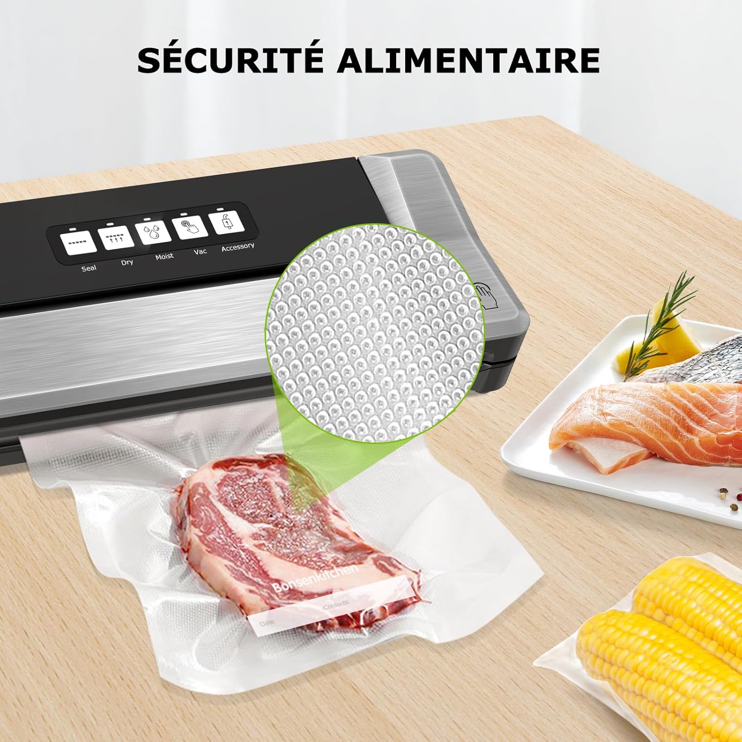 Bonsenkitchen - sacs sous vide VB3205 - 20x30 cm - 100 sachets gaufrés, conservation et cuisson