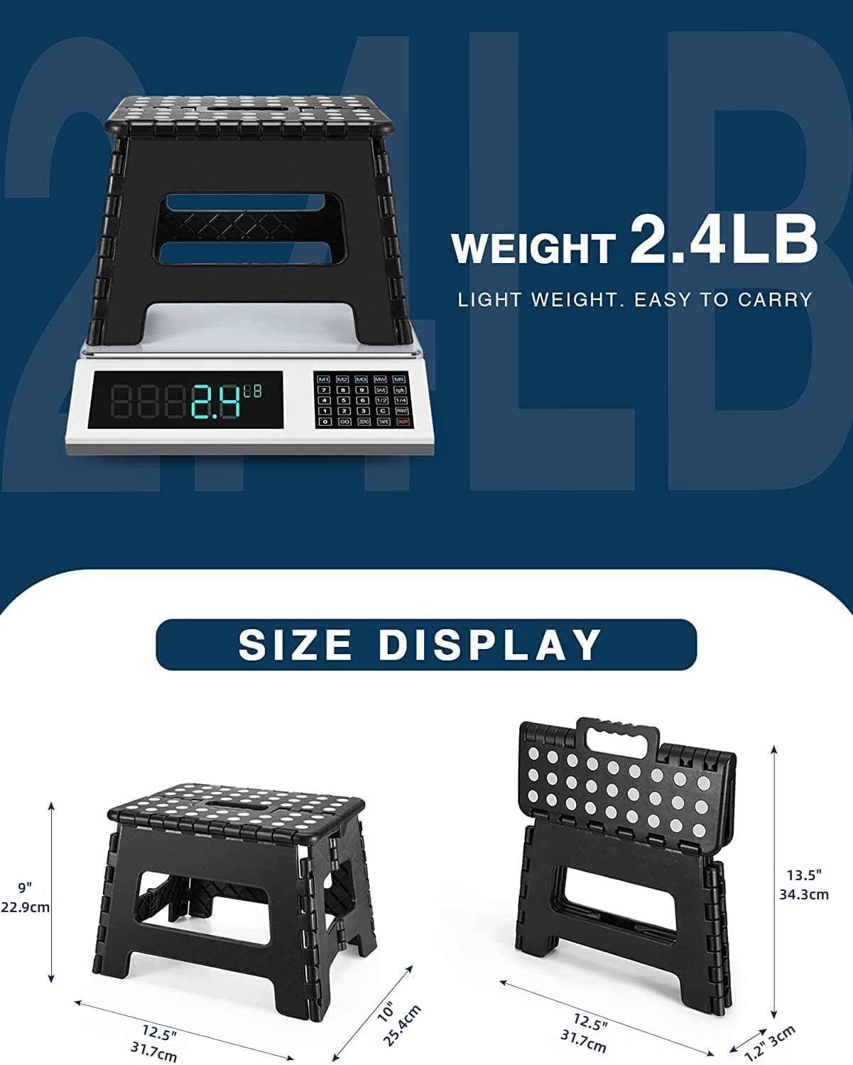 HOUSE DAY - Tabouret pliant noir 22cm, 150kg, léger, compact