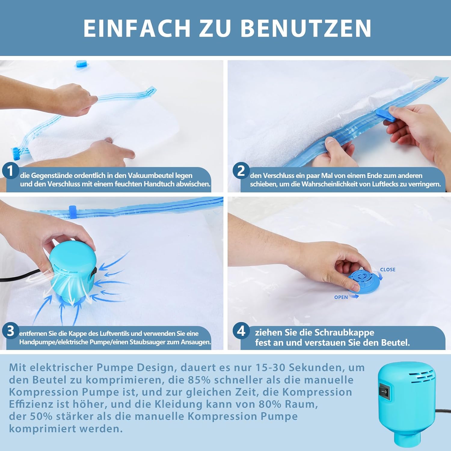 Sacs sous vide vêtements - lot de 15 - grandes tailles, pompe électrique, compression rapide, anti-poussière