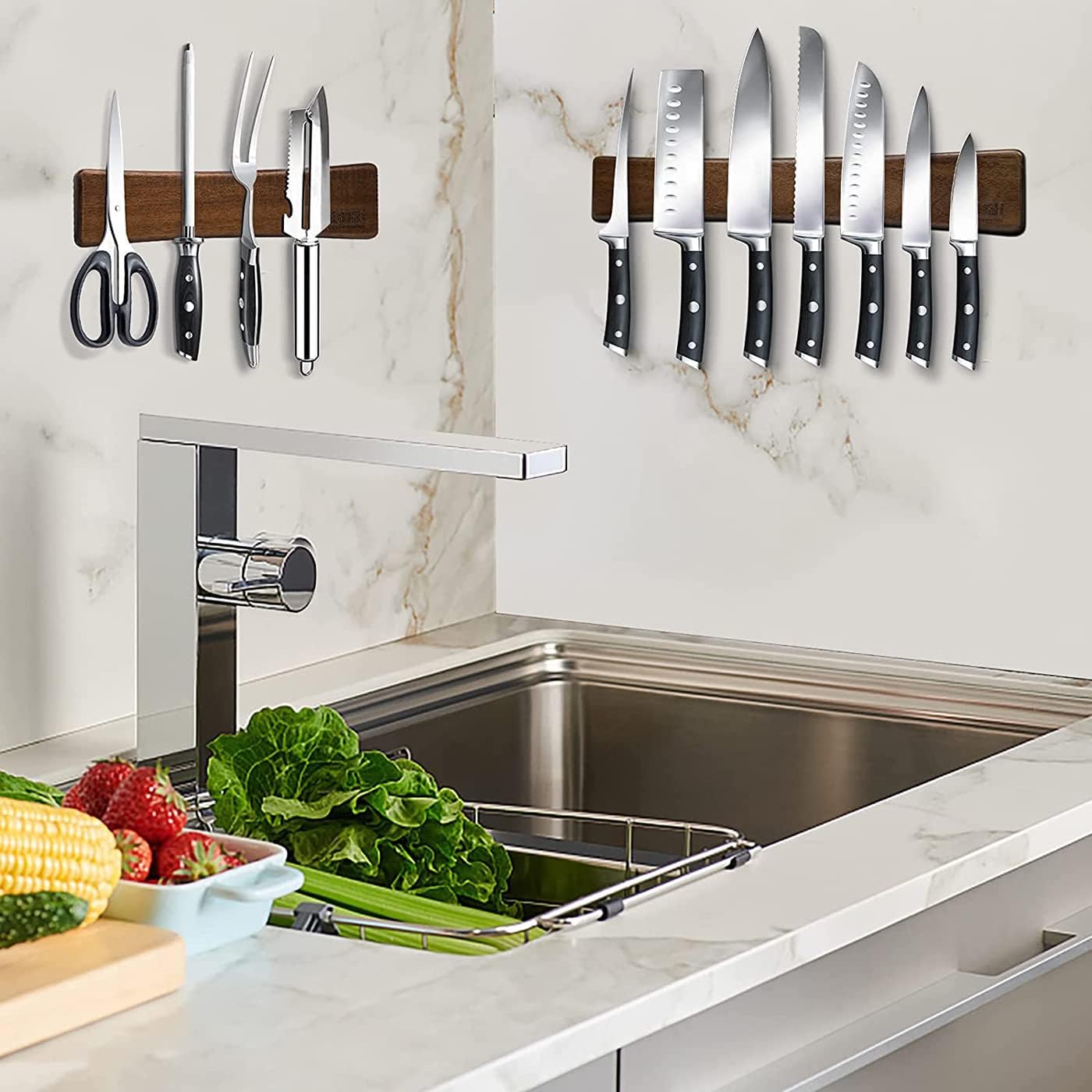 HOSHANHO - Porte-couteaux bois aimanté - 25cm - aimant puissant, rangement couteaux