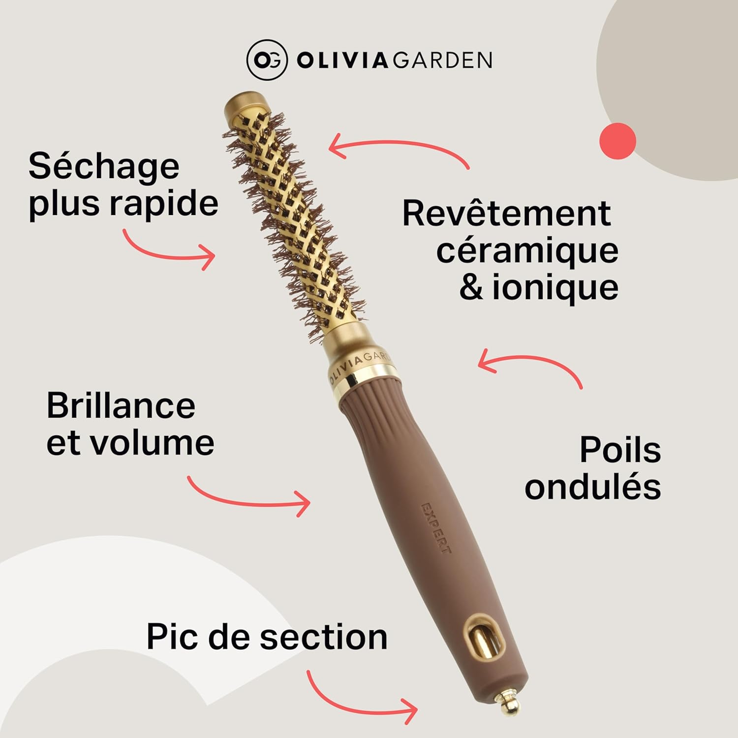 Olivia Garden - Expert Blowout Shine - brosse ronde céramique antistatique - pour brushing brillant et sans frisottis
